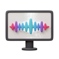 An illustration features a colorful sound wave displayed on a computer monitor, likely used for audio editing or sound analysis. png