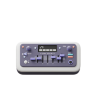 A sound equalizer machine with volume controls, pitch adjustment knobs, and sound level meters is depicted for professional or amateur music production. png