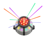 A device emits colorful light beams from a red center, creating an eye-catching effect for visual displays. png
