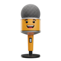 This yellow cartoon microphone with a smiling face is isolated against a white background, suitable for use in audio or entertainment contexts. png