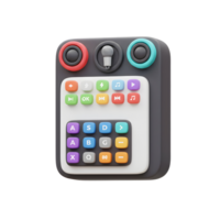 A keyboard with musical and alphabetical buttons is displayed, likely used for education or entertainment. png