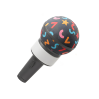 A microphone with a patterned head is surrounded by colorful confetti, suggesting a lively and celebratory atmosphere, ideal for entertainment events. png