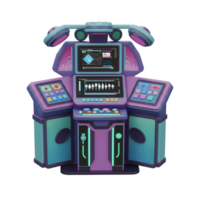This is a cartoon style control panel with multiple screens, buttons, and headphones, rendered in teal and purple colors and can be used for creative projects. png