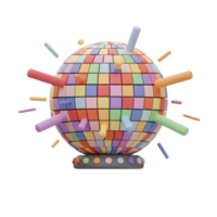 A colorful disco ball with cylindrical sticks projecting from its surface creates a playful and vibrant image, suitable for adding a fun element to designs. png