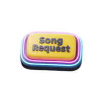 A yellow button with the words song request surrounded by neon lights is displayed for choosing a song. png