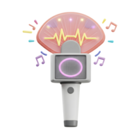 The light stick features an illuminated fan design, digital display with an glowing outline, and musical notes surrounding it, likely used at concerts. png
