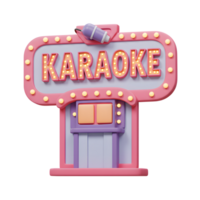 This 3D rendered image shows a cute karaoke booth with a lighted sign and microphone, suggesting it is used for singing karaoke. png
