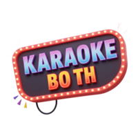 A karaoke booth sign with colorful text and glowing lights is displayed, suggesting a fun and entertaining activity. png