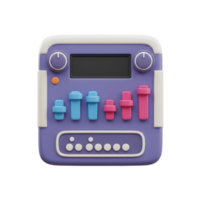 The digital sound mixer with blue and pink sliders features a minimalist design and could be used to adjust audio levels. png