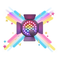 A purple stage light emits rainbow light and surrounds with star, creating a bright and fun atmosphere, perfect for a party decoration. png