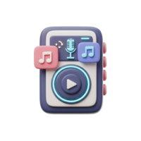 A 3D music player with music note and microphone icons creates a playful and inviting interface for listening and recording audio. png