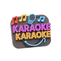 A 3D rendering showcases a karaoke neon sign featuring musical notes and a microphone, perfect for promoting a lively and entertaining atmosphere. png