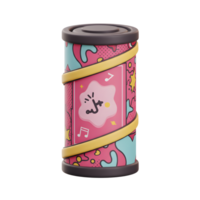 A vibrant, cartoon-style cylinder features abstract shapes, music notes, and colorful patterns, likely used as a decorative item or prop. png