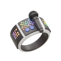 Close-up shows a ring microphone with colorful led light displays for digital communication or audio recordings. png