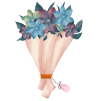 A watercolor bouquet of flowers is shown on a Transparent background png