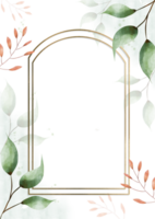 A water color frame with leaves and flowers on a Transparent background png