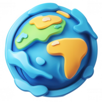 Playful 3d icon of ideal globe showcasing continents, islands, and clouds, earth for educational or travel themed projects with transparent background png