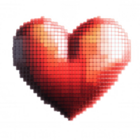 3d icon Digital red pixelated heart representing romantic connection, glowing against transparent background, symbolizing love modern and technology png