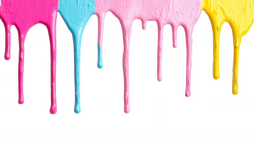 3d icon Vibrant paint streams in pastel pink, blue, yellow dripping across transparent surface, generating dynamic abstract art composition png