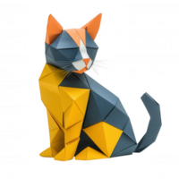 precision paper cat folding elegantly, showcasing background origami skills on clean white Geometric png