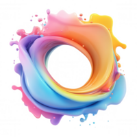 3d icon Vibrant, multicolored liquid forming a dynamic circular shape with splashes, ideal for creative projects on transparent background png