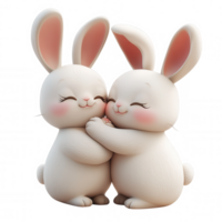Fluffy rabbits icon 3d embracing tenderly, eyes closed, expressing deep emotional connection against transparent background png