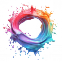 3d transparent Vibrant, multicolored liquid forming a dynamic circular shape icon splashes, ideal for creative projects on with background png