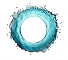 3d icon Circular water splash forming transparent, dynamic frame, showcasing fluid motion and pristine png
