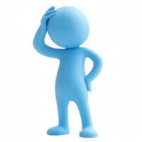 Light blue 3d icon character scratching its head with a on expression, thoughtful a transparent background png