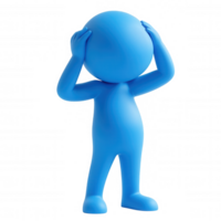 Light blue 3d a character scratching its head with on thoughtful expression, icon a transparent background png
