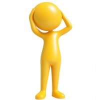 Yellow 3d icon character a its head, expressing frustration and worry, isolated on holding transparent background png
