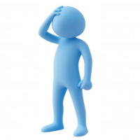 Light blue 3d icon character scratching its head with a a expression, on transparent thoughtful background png