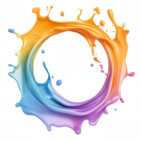 3d icon Vibrant, multicolored liquid forming a dynamic circular shape with splashes, ideal creative projects on transparent background png
