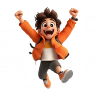 3d icon of a cheerful boy leaping with joy, expressing positive emotion, isolated on transparent png