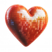 3d icon Digital red pixelated heart representing romantic connection, glowing transparent background, symbolizing modern love and technology png