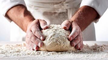 A person is kneading a dough ball photo