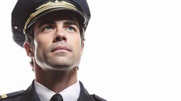 A man in a uniform and hat looking up photo