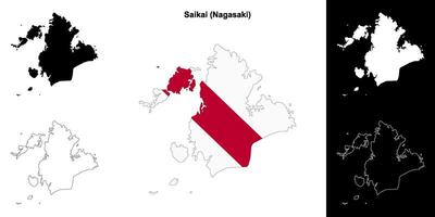 Saikai, Nagasaki outline map set vector