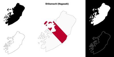 Shikamachi, Nagasaki outline map set vector