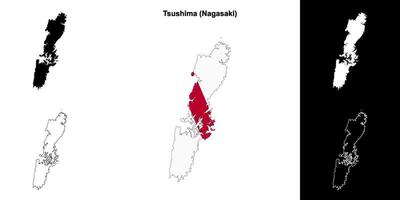 Tsushima, Nagasaki outline map set vector