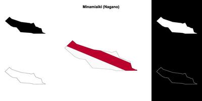 Minamiaiki, Nagano outline map set vector