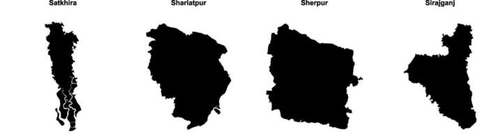 Satkhira, Shariatpur, Sherpur, Sirajganj outline maps vector