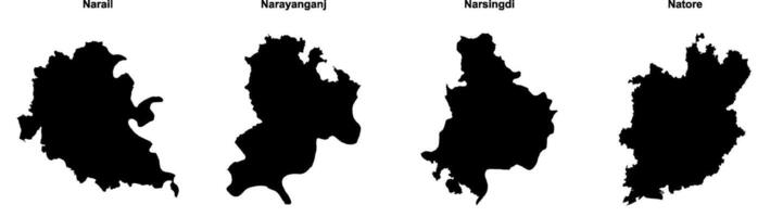 Narail, Narayanganj, Narsingdi, Natore outline maps vector