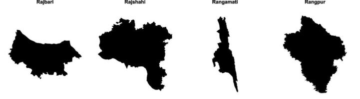 Rajbari, Rajshahi, Rangamati, Rangpur outline maps vector