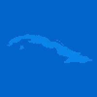 Blue halftone dot outline map background of Cuba vector
