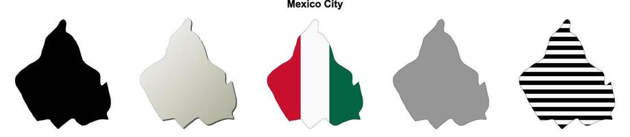 Mexico City blank outline map set vector