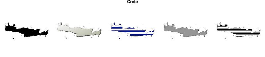 Crete, Greece blank outline map set vector