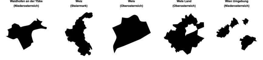 Waidhofen an der Ybbs, Weiz, Wels, Wels Land, Wien Umgebung outline maps vector