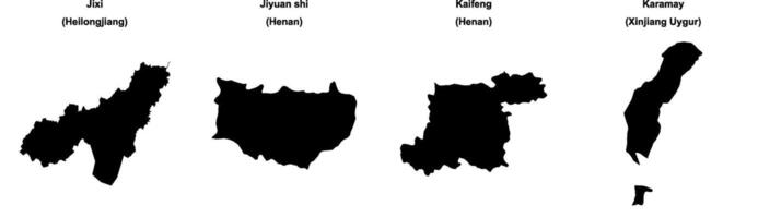 Jixi, Jiyuan shi, Kaifeng, Karamay outline maps vector