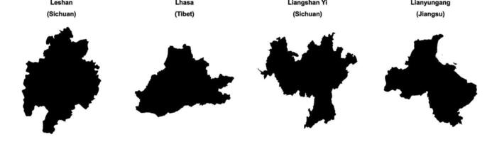 Leshan, Lhasa, Liangshan Yi, Lianyungang outline maps vector